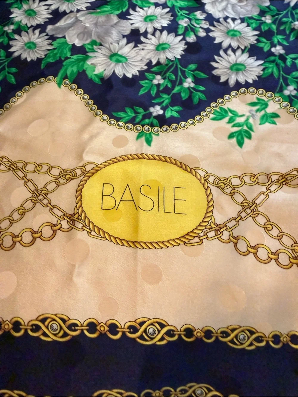 Vintage Basile 100% Silk Scarf Floral &Gold Made in Italy